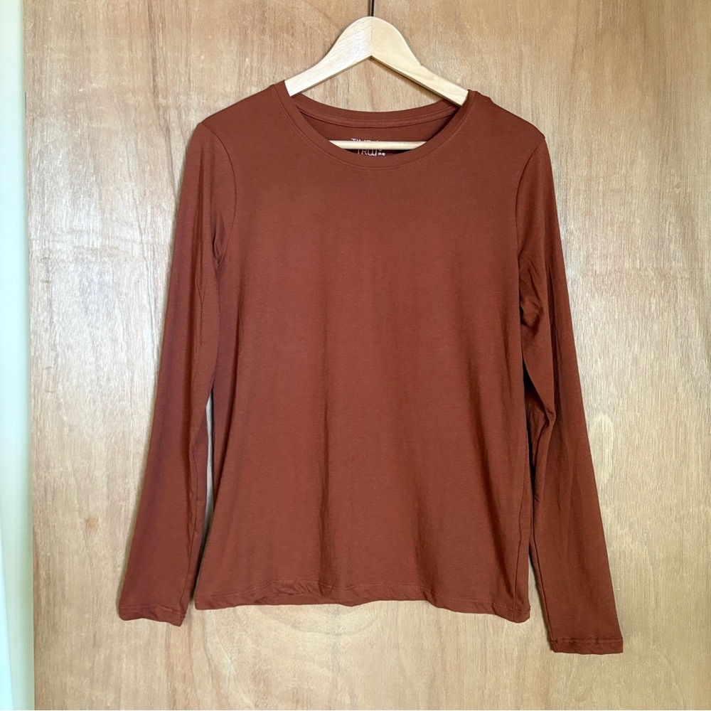 NWT Time and Tru Brown Long Sleeve Core Tee T-Shirt Fall Basic Capsule Neutral S